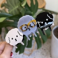 Detailed view of three acetate dog hair claws in white, grey with glasses, and black - Eyeglasses Gray Dog Large Claw