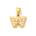 18k gold plated stainless steel letter W pendant with white pearl inlay charm - Letter W Style (SP723G-W)