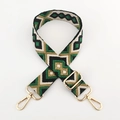 Detail of 3.8cm adjustable embroidered strap with geometric rhombus pattern and gold hooks - 20-Green Green Beige