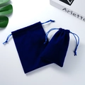 Navy blue velvet drawstring jewelry pouch set for storage on a minimalist background - Drawstring Style - Blue; 10*15cm Velvet Bag