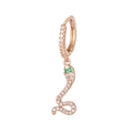 Rose gold snake hoop earring with white cubic zirconia and green gemstone eyes - EH00742 Rose Gold