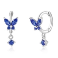 925 silver butterfly earrings with blue zircon stones and screw-back closure - White Gold - Blue Rhinestone