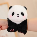 Cute panda plush snap bracelet with soft black and white faux fur and pink blush details - Panda 23cm