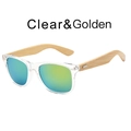 Classic clear resin sunglasses with natural wood temples and yellow-green gradient lenses - Clear Frame / Golden Film