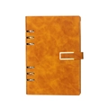 Brown A5 leather loose-leaf notebook with classic six-ring metal binder and snap closure - Dark Brown