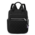 Zaino in nylon nero con cuciture a diamante e tasche multiple con cerniera per donna - Nero