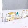 Festive white and gold wooden Christmas train ornament with snowmen and tree, 21cm long - Style B 21cm