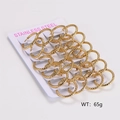 Detail view of twelve pairs of golden stainless steel hoop earrings with hammered texture - Starry Texture 2.5mm Diameter 20mm Inner Diameter