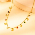 Gold stainless steel necklace with colorful zircon stones and star-moon charms - Moon and Star Color Zirconia Style (N0150)
