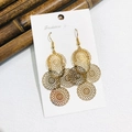 Elegant gold-tone drop earrings with layered floral discs and long tassels - Gold Flower