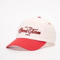 Berretto da baseball bicolore rosso e bianco con ricamo LET THE Good Times ROLL - Taglia unica / Bianco Sporco Spliced Rosso