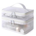 Dual-layer mesh travel toiletry bag in white with handles and double zipper storage - White Mesh (Double Layer)