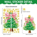 Selbstklebende PVC-Weihnachtsbaum-Fensteraufkleber mit rosa Schleifen und Goldflocken - Rosa Schleife Stil (CT24Y12599T_T) / 90*30cm*2 Blätter