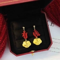 Chinese New Year snake earrings with red Fu calligraphy on golden studs in velvet box - 31# Red - Wealthy Zodiac Snake (Silver Earring Post)