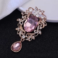 Baroque rose gold brooch pendant with purple gemstone and crystals for phone DIY - Gold Base Pink Gem
