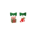 Christmas bow earrings featuring red and green holiday gift box and stocking charms - E2725-1 Gift Sock