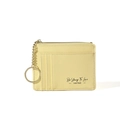 Detail of pale yellow PU leather card holder with multiple slots and metal keychain - Yellow