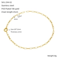 18K gold-plated stainless steel paperclip link chain necklace with detailed dimensions - Gold Necklace (ZN294G-02)