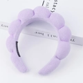 Puffy braided lavender headband with sponge padding and textured knit fabric - Taro Purple