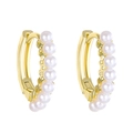 Elegant gold-tone hoop earrings with multiple white pearls for a minimalist style - Pearl Circle Gold Hoop Earrings (14K金 8218)