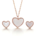 Roségouden sieradenset met hartvormige parelmoer hanger en bijpassende oorknopjes - Ketting Oorbel Armband Set / Roségoud (KS142083-KLX)