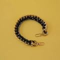 Short woven chain strap in black and white pattern with gold lobster clasps for bags - Improved Version / Patterned Black
