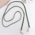 Green leather interwoven with gold metal chain strap featuring lobster clasps - Small Leather-wrapped Crossbody (Dark Green) / 120cm