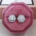 Silver snowflake hexagon stud earrings with round cubic zirconia in pink velvet box - Snowflake White (E5493)