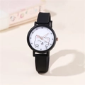 Pink silicone quartz watch for girls with cute kitten pattern and rose gold accents - Black
