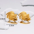 Minimalist gold fan shaped earrings with wheat texture and polished 18K plated finish - 3D Vortex - Gold