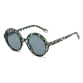 Stylish round thick-frame sunglasses with green and blue marble pattern and dark grey lenses - Floral Frame Black Grey Lens