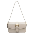 Vintage ivory leather crossbody bag with flap cover and gold metal buckle detail - White