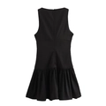 Detail of the black sleeveless mini dress back with invisible zipper and pleated hem - S / Black