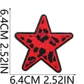 Detail view of red leopard star embroidery patch with 6.4cm dimension markings - Style 16 (Star Red Black Leopard)