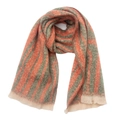 Détail de l'écharpe en peluche à rayures orange et vert sauge avec bordures à franges - 03# Orange