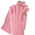 Pink cable knit touchscreen gloves with warm fleece lining and ribbed cuffs for winter - Cable Pink