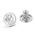 Boucles d'oreilles Main de Fatma et Étoile de David argentées avec fermoir papillon - Main de Hamsa Argent (KE62386-K)