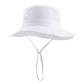 Detail of white kids sun hat featuring breathable mesh panels and adjustable chin strap - 46CM Circumference / White
