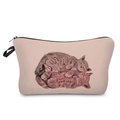 Dettaglio della stampa con gatti su borsa cosmetica rosa con cerniera e manico nero - Stile Gatti Che Dormono Rosa Chiaro (hz3552)
