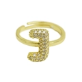 Golden balloon bubble open ring with pavé crystal letter J and adjustable band - Adjustable Open / Gold-J