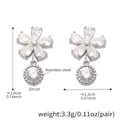 Pendientes de flores en acero inoxidable plateado con circonitas y acabado en oro de 18k - Plateado