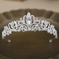 Elegant silver tiara with crystal rhinestones and a teardrop centerpiece for brides - 20# Hollow Teardrop Center Gem Style (Silver)