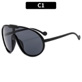 Oversized black shield sunglasses with integrated dark lenses and modern frame C1 - Black Frame Grey Lens