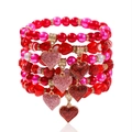 Handmade multilayer elastic beaded bracelet with red and pink heart glitter charms - Red Pink Heart Glitter Set