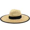 Klassischer Strohhut mit schwarzem Band und breiter Krempe für den Strandurlaub - M (56-58cm) / Schwarzer Besatz Stil (JX-S10)