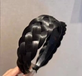 Classic black fishtail braided headband made of premium synthetic fiber for women - Widened Braid / Natural Black