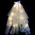 Luminous white tulle wedding veil with LED lights, pearls, and bow decoration - Double Layer Pearls With Hair Clip (70cm)