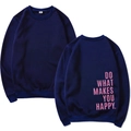 Navy blue Y2K crewneck sweatshirt featuring pink Do What Makes You Happy back print - S / Navy Slogan