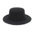 Detailed macro view showing the thick faux wool texture of the black flat top pork pie hat - M(56-58cm) / Black