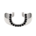 Minimalist silver open ring set with rows of round cut black stones in U-shape design - Antique Silver U-Shape Black Stone (6136)